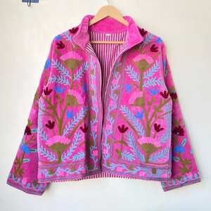 Rose Suzani Broderie Veste Boho Manteau D'hiver Floral Velours Veste Designer Manteau De Noël Cadeau De Fête Casual Outwear Superposition - Product Image 1
