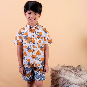 Ensemble coordonné pour enfants garçons Chemise et short imprimés à fleurs élégants Décontracté et confortable avec tissu respirant - Product Image 1