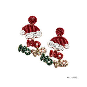 Vente en gros de boucles d'oreilles de Noël en perles dorées faites à la main HOHOHO bijoux de vacances festifs achat en gros cadeaux de fête parfaits bas - Product Image 2