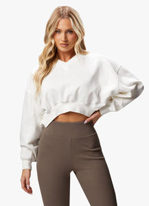 Conjunto de Pantalones Cortos Deportivos de Invierno para Mujer, Personalizados, Color Blanco Sólido, Alta Calidad, 100% Algodón, Tela Transpirable de Felpa, Dos Piezas - Product Image 2