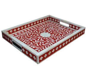 Plateau d'incrustation d'os à l'occasion de Noël avec motifs floraux Plateau de service en incrustation d'os pour la maison et l'hôtel - Product Image 4