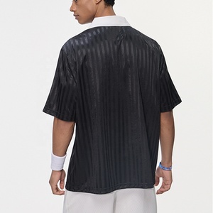 Men's Striped Short Sleeve <b>V</b>-<b>Neck</b> Sporty <b>T</b>-<b>Shirt</b> Regular Fit Woven Fabric <b>White</b> Collar Design - Product Image 2