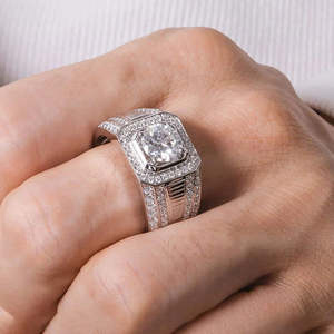 NOVAMART Fine Elegant <b>Silver</b> <b>Ring</b> for <b>Men</b> Hallmarked with Classic Diamond Fashionable Inlay Casual Trendy Style Free Size Perfec - Product Image 2