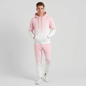 High Quality Soft Cotton Solid Printed Vintage Eco-Friendly Men Dip Dye Fading <b>Pink</b> to White Pullover <b>Hoodie</b> and Sweatpants Set - Product Image 3
