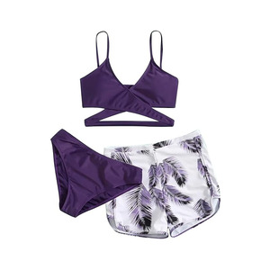 Latest Arrival Luxury Style Three Piece Women's Swimsuit <b>Set</b> Quick Dry Breathable Backless Neckline High Waist Bottom <b>Triangle</b> - Product Image 1