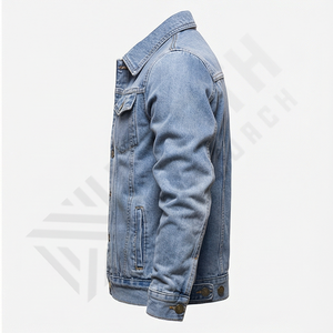 Veste en jean en denim de coton de haute qualité, col montant, logo personnalisé sur le devant, veste d'hiver vintage pour homme, mode durable, vêtements de rue - Product Image 3