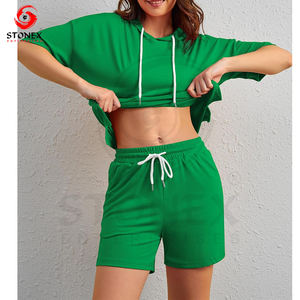 Personnalisé deux pièces Gym Fitness grande taille survêtement de sport avec short Active Wear ensemble de survêtement pour femmes - Product Image 2