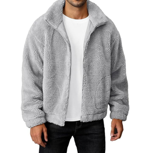 Chaqueta de lana informal para hombre, cierre de piel sintética de poliéster, primavera calentada tejida - Product Image 1