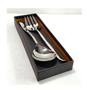 Ensemble de serveurs à salade en acier inoxydable Poignée martelée Tailles moyennes Cuillère magnifique polie argent miroir - Product Image 2