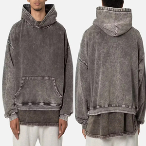 Sweat à capuche sport en molleton 340 grammes de haute qualité pour homme, coupe oversize, effet vieilli, couleur unie, logo personnalisé, teint uni, hiver - Product Image 3