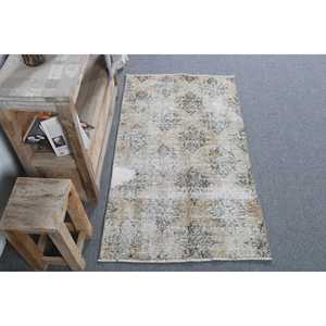 พรมตุรกีขนาดเล็ก 2.3x4 ฟุต พรมขนสัตว์โมร็อกโกสีเบจวินเทจ - Product Image 1