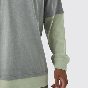 Camisa corta de manga larga lavada de doble capa para hombre 2025 transpirable 100% algodón tejido de punto con cuello redondo pesado - Product Image 5