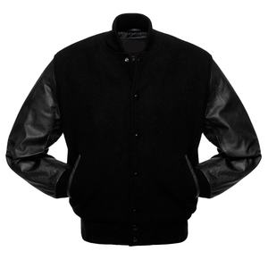 Veste universitaire de marque personnalisée, corps en laine avec bras en cuir Letterman Baseball couleur unique et élégante noir et bleu royal, taille XL - Product Image 3