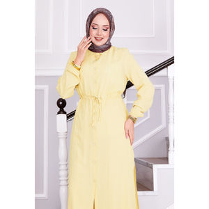 Casual Yellow Hijab Set with Floral Print Belted Knitting <b>Trousers</b> - Product Image 2