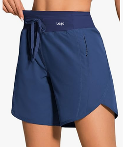 Pantalones cortos atléticos de cintura alta para mujer, pantalones cortos de entrenamiento para correr de cintura media de secado rápido de estilo informal de ajuste regular con 3 bolsillos con cremallera - Product Image 3