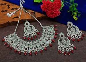 Indian Traditional Kundan Silver Plated Jewellery Set and Copper Necklace Set for Women & Girl Indian Accessories Jewlery Women - Product Image 4