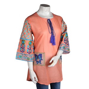 Women's Embroidered <b>Top</b> - <b>Peach</b> - Product Image 1