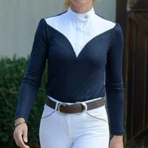 Nueva llegada de las mujeres camisas de montar Baselayer Top Show Shirt ropa deportiva personalizada ropa ecuestre al por mayor camisa de montar a caballo - Product Image 5