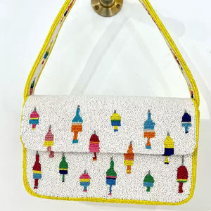 Nuevo Bolso de Hombro Náutico con Cuentas para Mujer, Bolso de Mano Rectangular Pequeño Blanco para la Noche con Bordado de Cuentas de Colores - Product Image 1