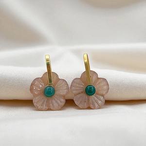 Gemstone Flower Carving Double Stone Pendant 14mm Size Gemstone 925 Silver Gold Plated Rotating Loop Handmade Charms Wholesalers - Product Image 3