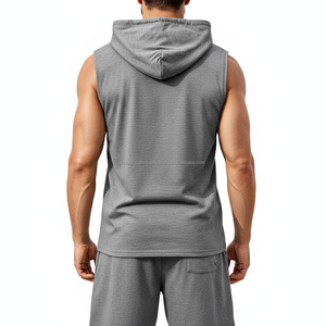 Ensemble de sport unisexe sans manches avec logo personnalisé, tenue d'entraînement athlétique deux pièces légère avec short dos nageur - Product Image 3
