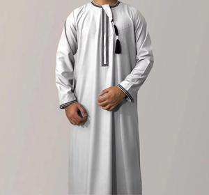 Thobe pecho bolsillo hombres Jubba verano poliéster Casual cuello en V manga larga ajuste suelto hasta el suelo Shalwar Kameez nueva moda - Product Image 2