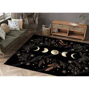 Alfombra Boho con Estampado de Luna y Flores - Decoración Boho Moderna, Alfombra Suave con Pelo Largo - Product Image 3