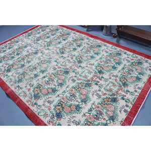 Alfombra Turca Vintage de 6.4x9.6 pies (196x292 cm), Alfombra de Lana con Parches Rojos - Product Image 4