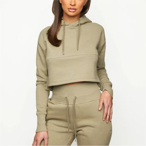 Sudadera con capucha recortada personalizada de alta calidad Sudadera con capucha de algodón para mujer - Product Image 4