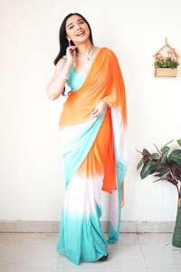 Designer indien de vente à l'exportation Plaine GEORGETTE Designer Sari Dernier sari exclusif pour look ethnique Adultes Mariages Superbe - Product Image 3