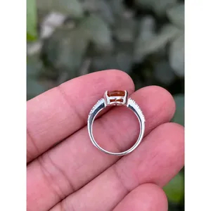925 Silver Statement <b>Ring</b> with Mexican Fire <b>Opal</b> Yellow <b>Gold</b> Inlay Zircon-Dainty Fine Jewelry for Everyday Wear - Product Image 5