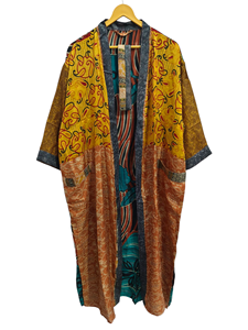 Robe indienne Floral soie Sari Kimono Vintage Sari Robe douce plage Robe de soirée indien fait à la main Kimono en soie - Product Image 5