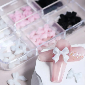 6 grilles rose <span class=keywords><strong>blanc</strong></span> ruban arc ongles breloques pièces coréennes <span class=keywords><strong>noir</strong></span> Nail Art cravate décoration Kawaii accessoires polymère argile fournitures - Product Image 1