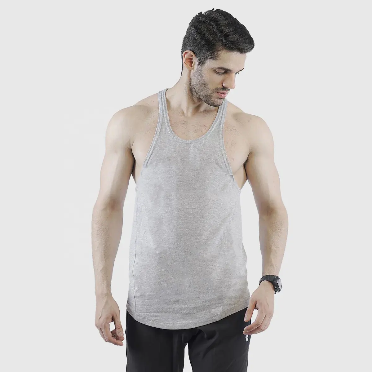 Bán Buôn 100% Cotton Men Vest Workout Cứng Đào Tạo Tank Top Y Shape Men Phong Cách Hàng Đầu Tùy Chỉnh Vest Logo Thể Dục Tank Top Men Phòng Tập Thể Dục