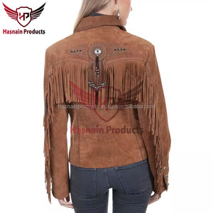 Leather Cowgirl Western Style Festival <b>Jacket</b> With <b>Suede</b> Fringe, Snap Front, and White Tassel Coat for Women - Product Image 3