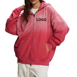 Logotipo bordado personalizado liso 450 GSM lavado ácido de peso pesado cremallera completa Sudadera con capucha teñida con lazo - Product Image 3