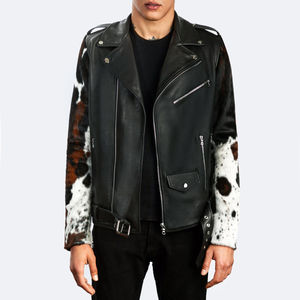 Veste en cuir pour homme, style moto, en cuir de vache, avec poches zippées, vente en gros OEM, mode hiver - Product Image 5