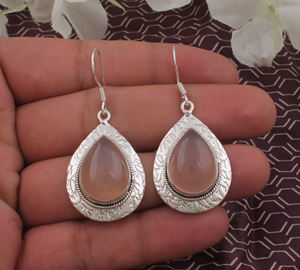 Quartz rose pierre précieuse 925 argent Antique argent Sterling solide boucle d'oreille pour anniversaire cadeau de mariage pour elle - Product Image 1