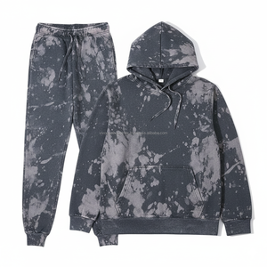 Survêtements personnalisés noirs à strass avec fermeture à glissière en détresse ensembles délavés à l'acide joggers élastiques à capuche survêtement d'hiver léger de gymnastique - Product Image 4