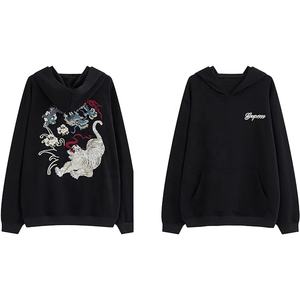 Vente en gros 100% coton Pull d'hiver pour hommes Sweat-shirt polaire à capuche surdimensionné Tissu épais solide Style de rue brodé - Product Image 1