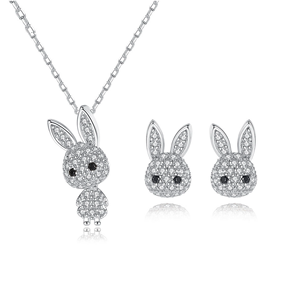 Juego de pendientes y colgante de conejito de plata de ley brillante, idea de regalo perfecta - Product Image 1