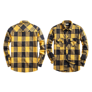 New Fashionable Men Casual Flannel Shirts <b>Black</b> & Yellow Box Front Pockets 100% Cotton Slim Fit Full Sleeve Custom Printed Shirt - Product Image 6