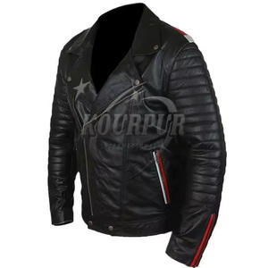 2025 personnalisé hommes 100% peau de vache veste en cuir de bonne qualité col montant couleur personnalisée avec Logo avant à vendre - Product Image 3