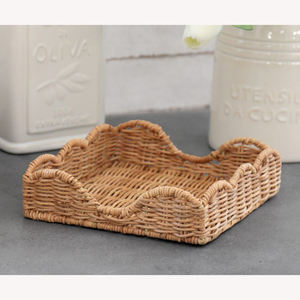 Porte-serviettes en rotin à bord festonné, porte-mouchoirs en osier, couleur verte, organisateur de table, décoratif pour la table, accessoire de maison - Product Image 2