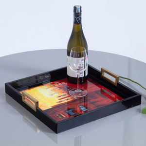 Bandeja lacada interior moderna para restaurante de boda al por mayor con soporte plegable bandeja lacada patrón OEM para servir y decorar - Product Image 6