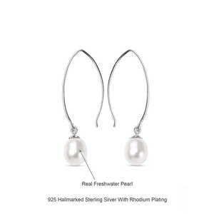 Pendientes colgantes de perlas reales elegantes para niñas - Product Image 1