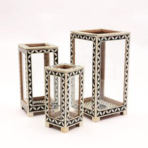 Handcrafted <b>Square</b> Decorative Bone Inlay Lantern Traditional Artisan <b>Candle</b> Holder for Festive Easter Home Tabletop Decor - Product Image 3
