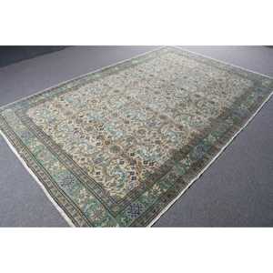 Alfombra Turca Vintage, Alfombra de 6.4x10.1 pies, Alfombra con Bordes Azul Verde - Product Image 4