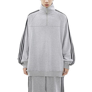 Ensemble de survêtement sport à fermeture éclair sur le côté, en molleton de coton premium, coupe ample unisexe, rayures vintage, pantalon large, survêtements unisexes - Product Image 6