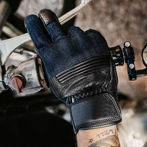 Denim & Black Leather Touchscreen <b>Motorcycle</b> Biker Patchwork Protective Breathable Waterproof Motorbike Gloves - Product Image 3